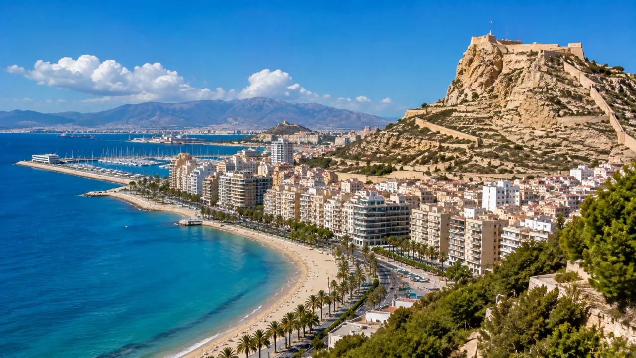 Vedere panoramică asupra Almería și a coastei sale mediteraneene