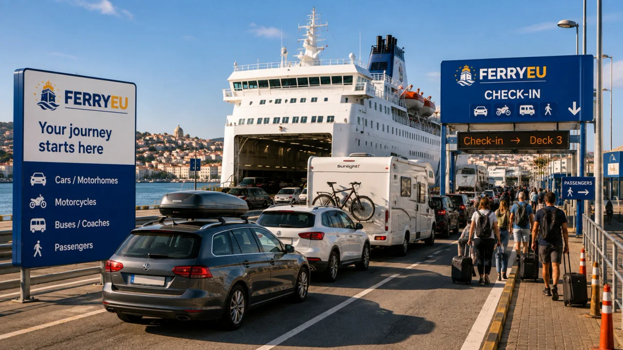 Pasagerii care se îmbarcă la un terminal de feriboturi
