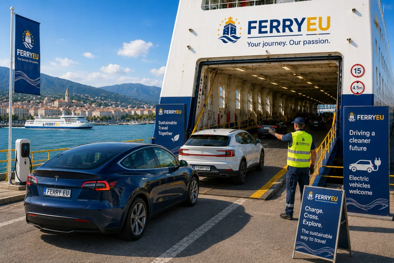 Mașină electrică la bordul unui feribot