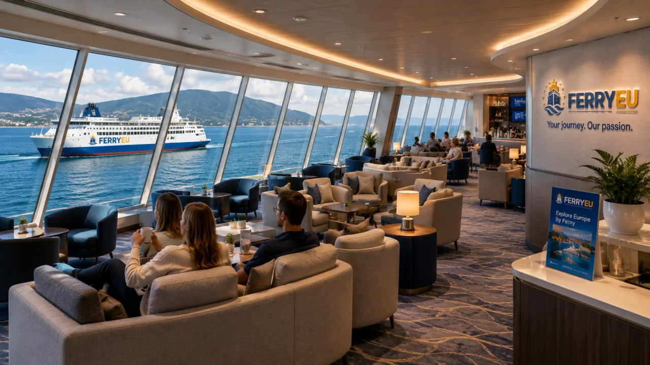Lounge panoramică pentru pasageri pe un feribot