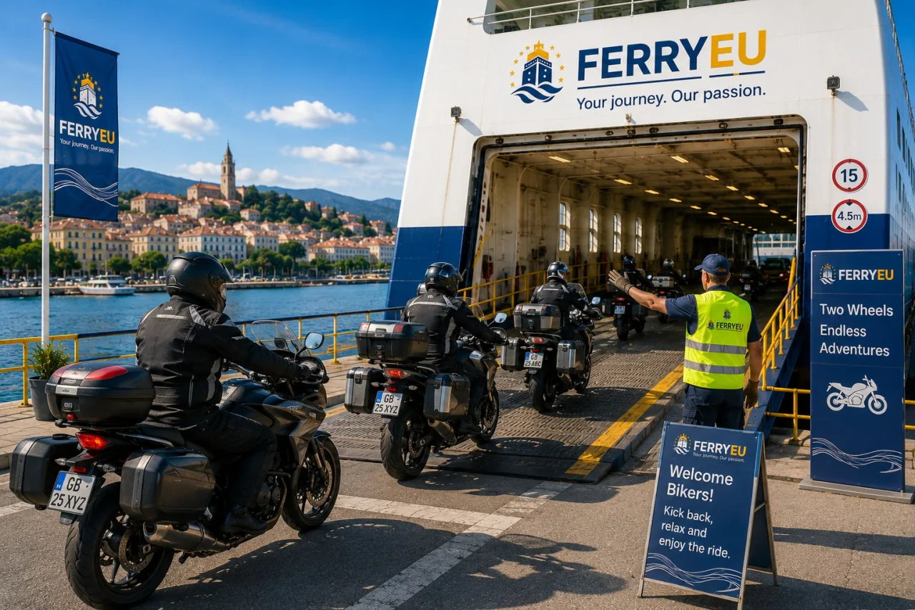 Motocicletă se pregătește să se îmbarce pe un feribot