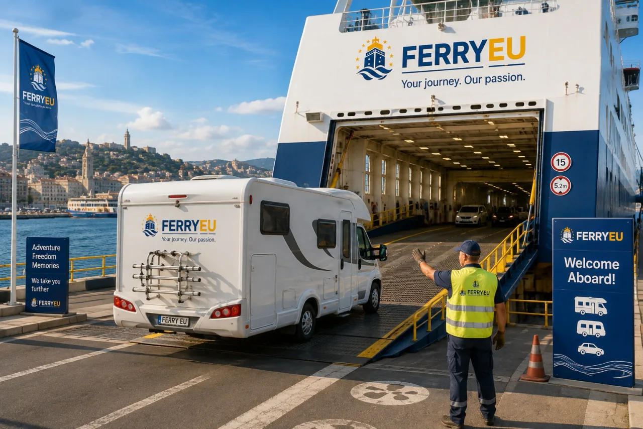 Caravana la îmbarcare pe un feribot