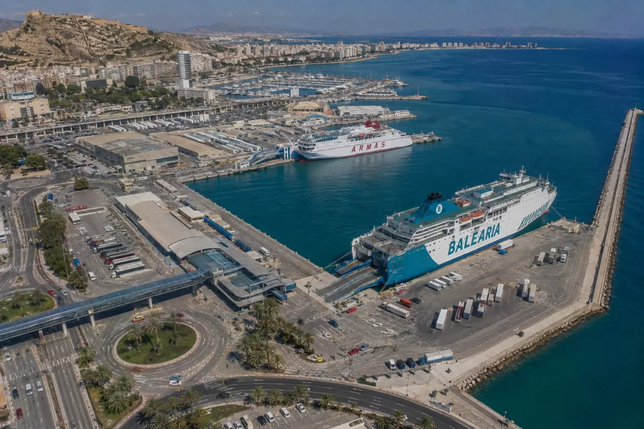 Port de feriboturi pentru pasageri și malul apei în Alicante