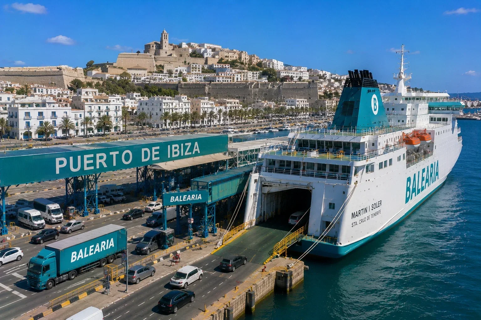 Dane pentru feribotul de pasageri în portul Ibiza din orașul Ibiza