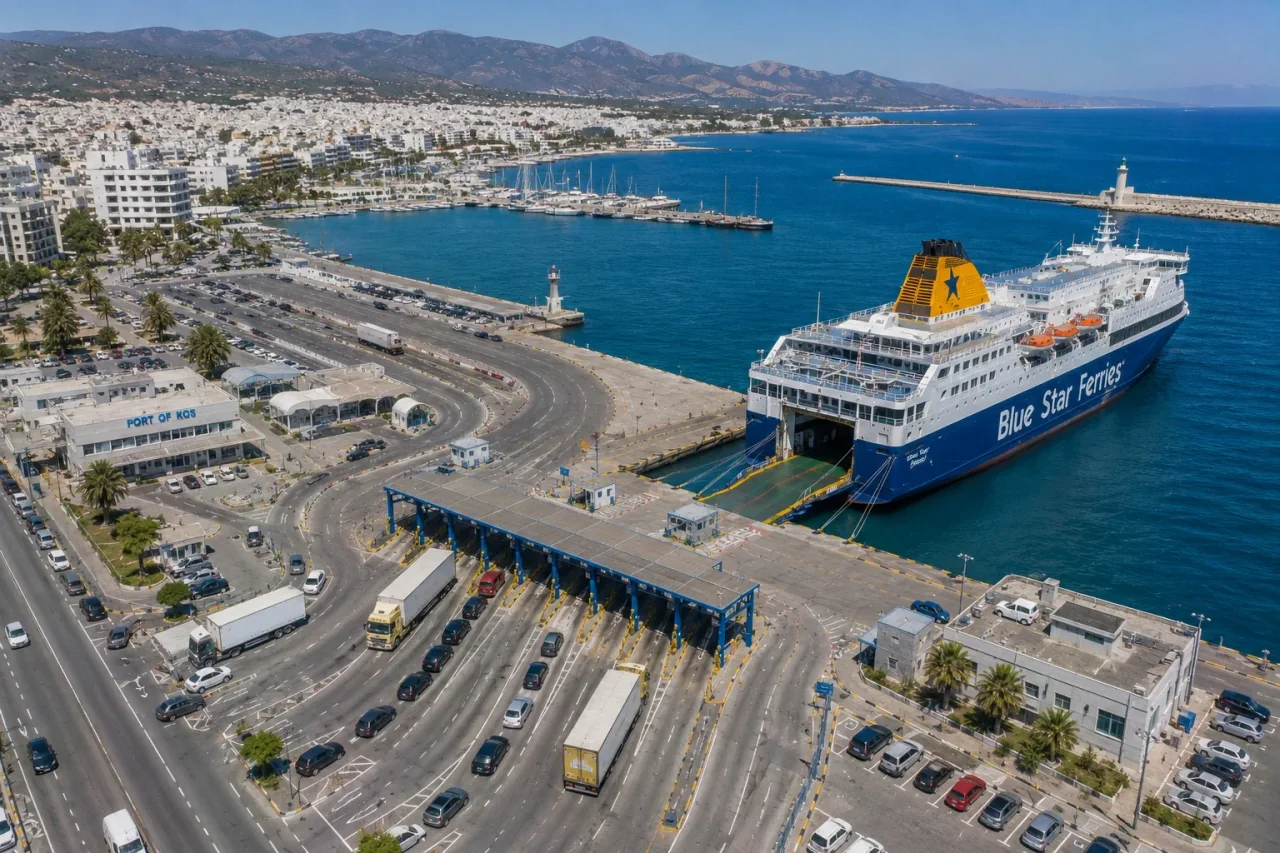 Port de feriboturi pentru pasageri în orașul Kos din Grecia