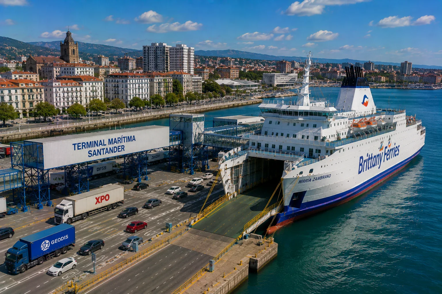 Vedere aeriană a portului de feriboturi Santander și a malului orașului din nordul Spaniei