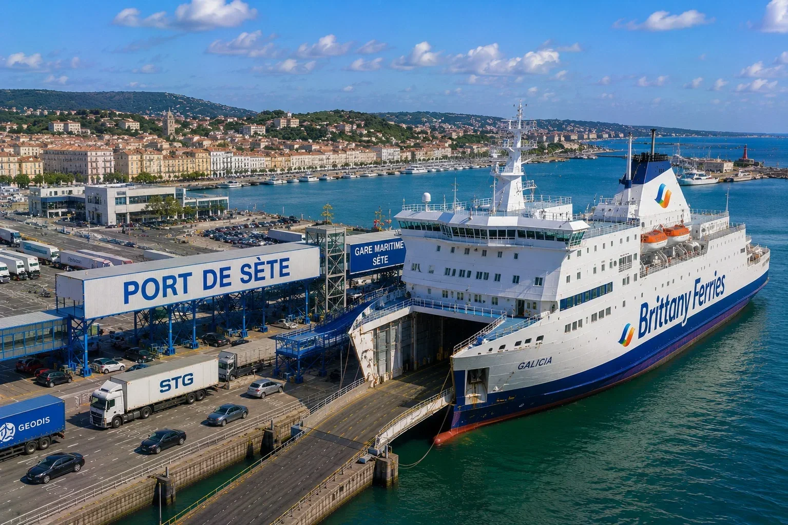 Vedere aeriană a portului de feriboturi Sète și a portului mediteranean