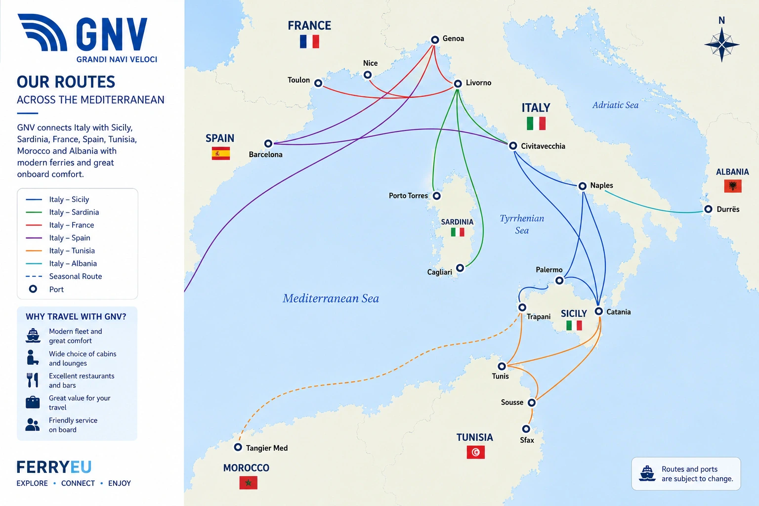 Harta rutei Grandi Navi Veloci (GNV)